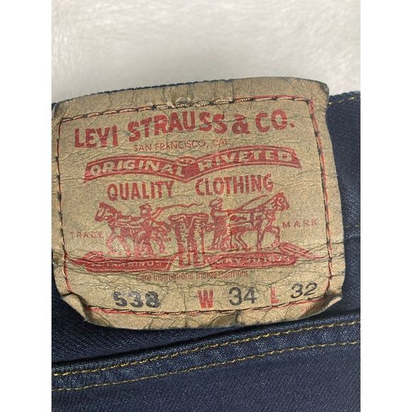 Levi's 538 Straight Denim Jeans Mens‎ Blue Dark Wash Size 34x32 (34x29 Measured) - Picture 14 of 16
